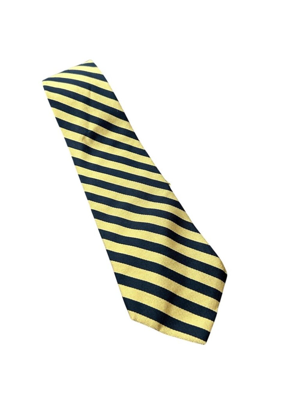 Bert Pulitzer One Size Mens Necktie Yellow Navy Striped Silk Collegiate Retro